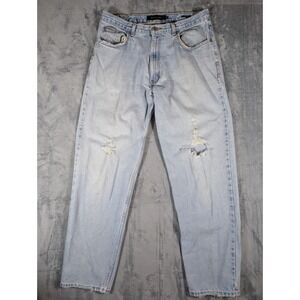 Calvin Klein Jeans Mens 36 Light Wash Distressed Straight Leg Easy Fit Denim VTG